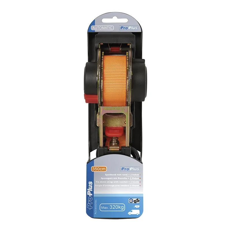 ProPlus Tie down strap with ratchet + 2 hooks 350cm 320kg auto-retractable
