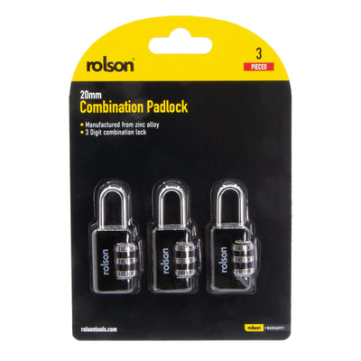 Rolson 3 Piece 20mm Combination Padlock Motorhome