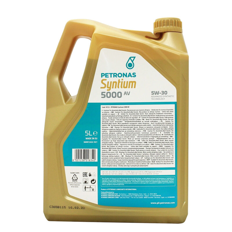 PETRONAS Fiat Duato Boxer Relay Syntium 5000 AV 5W-30 5W30 Fully Synthetic Car Engine Oil - 5L ACEA C3